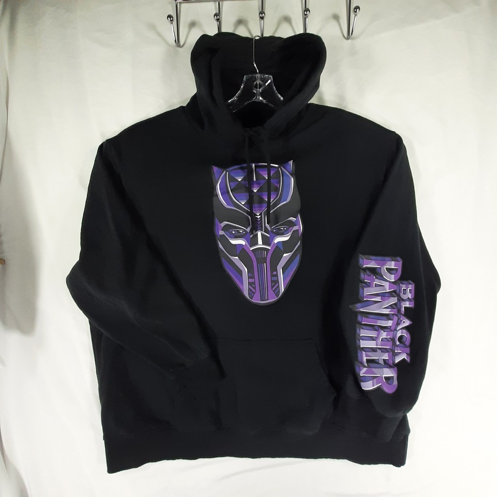 Marvel Black Panther Graphic Hoodie Mens 3XL Black Purple Mask Sleeve Print
